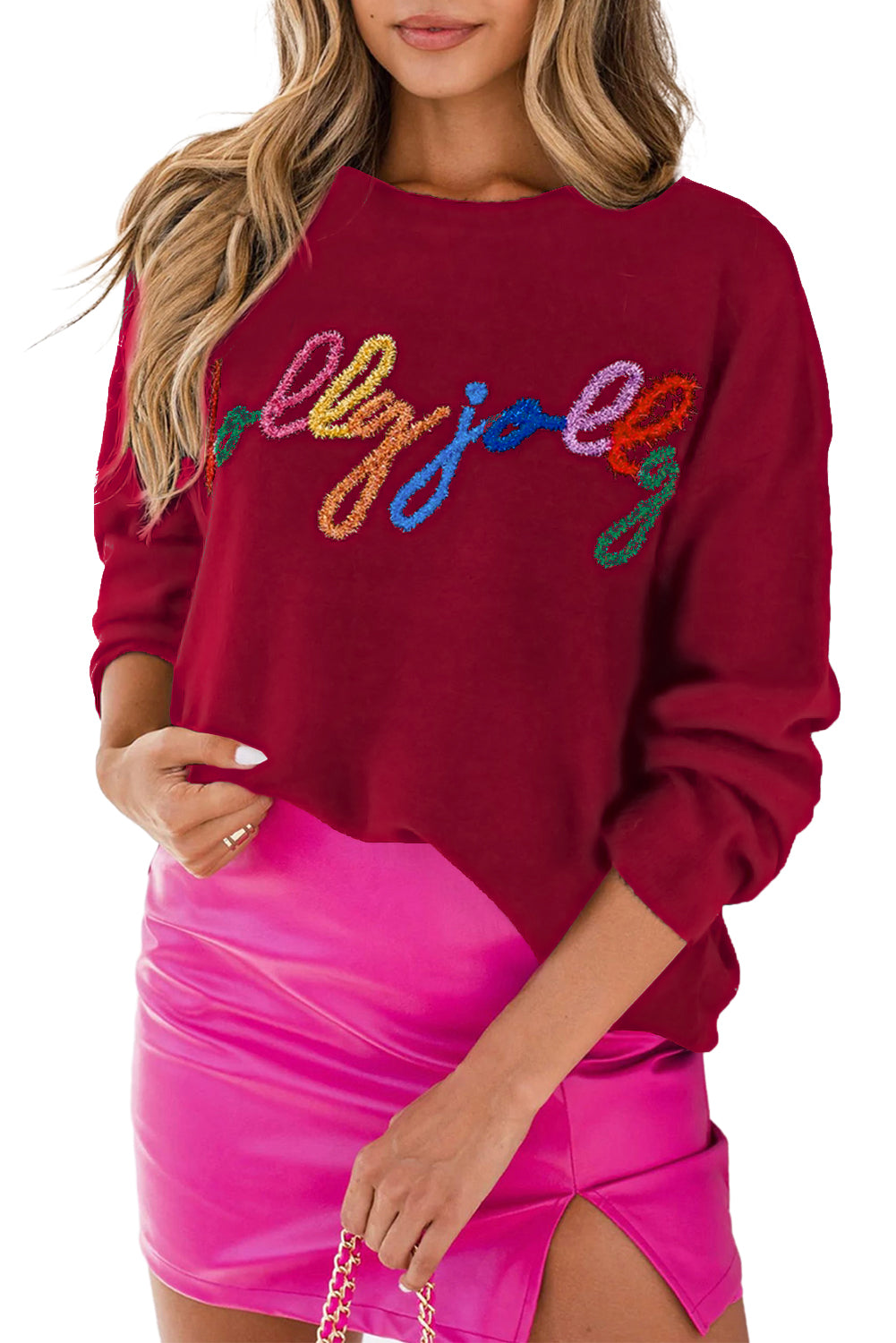 Pink Howdy Heart Graphic Round Neck Casual Sweater