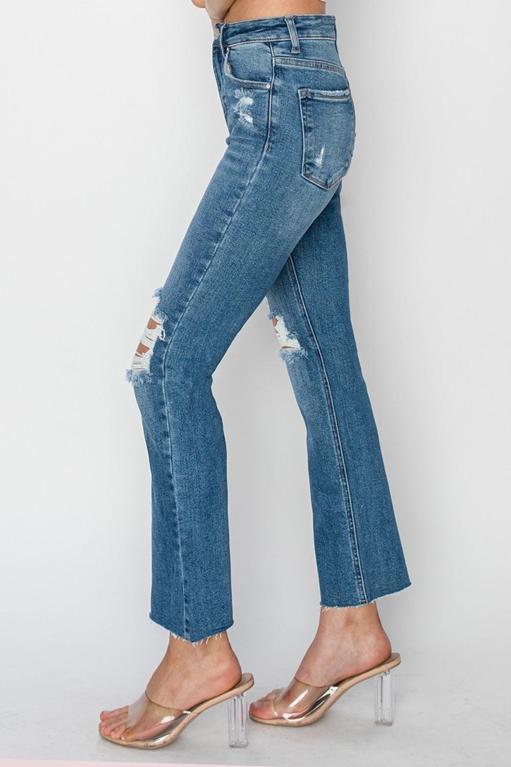 RISEN High Rise Distressed Ankle Jeans