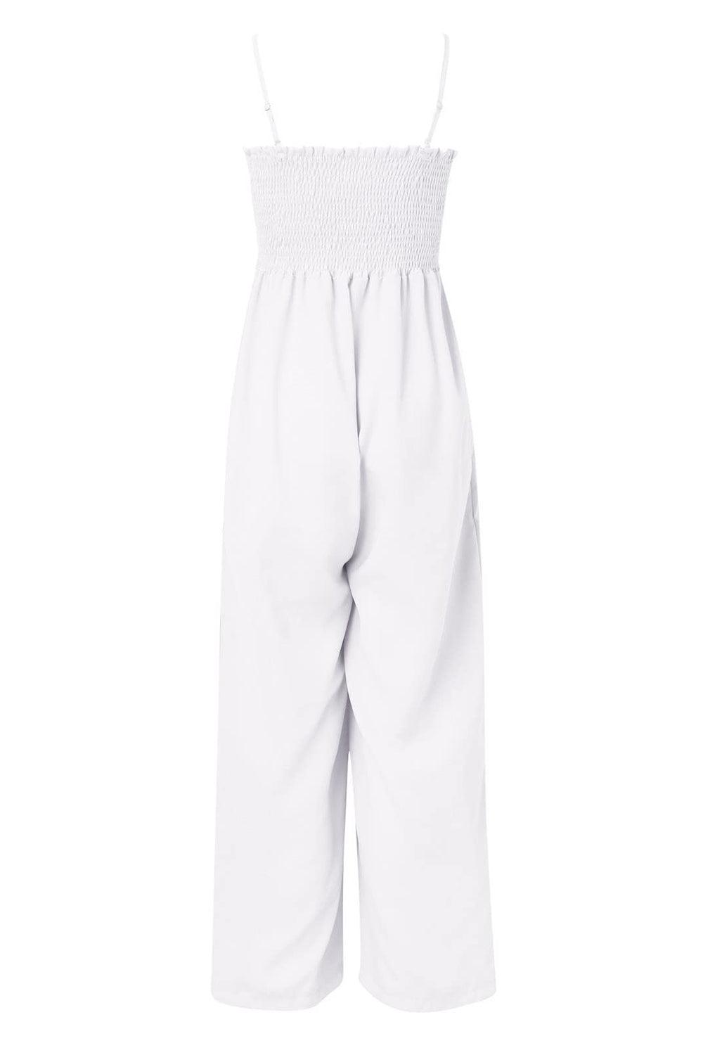 Smocked Spaghetti Strap Wide Leg Jumpsuit