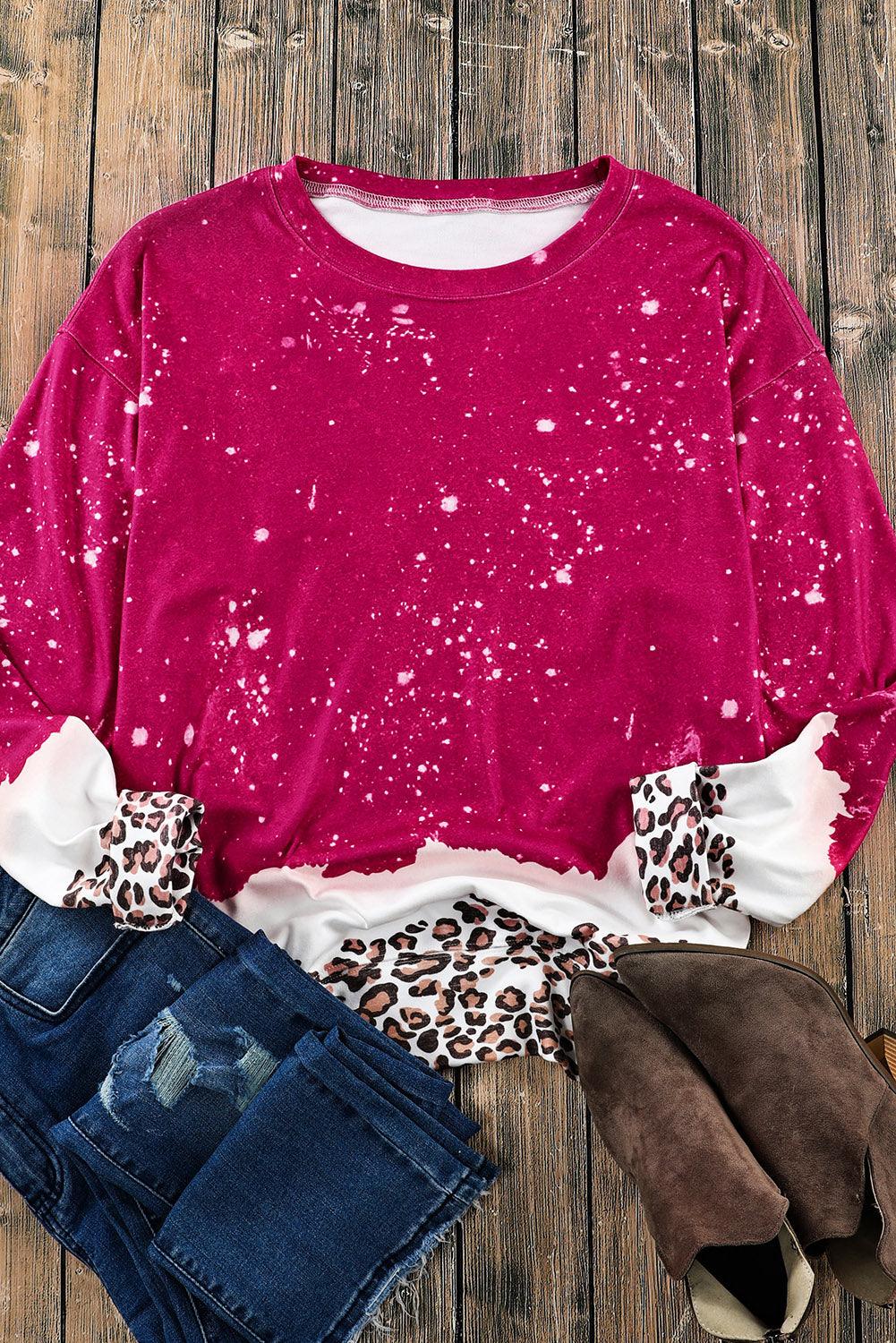 Leopard Bleached Heart Graphic Pullover Sweatshirt