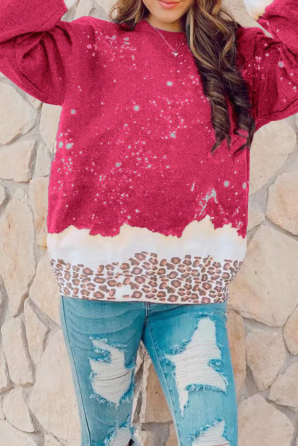 Leopard Bleached Heart Graphic Pullover Sweatshirt