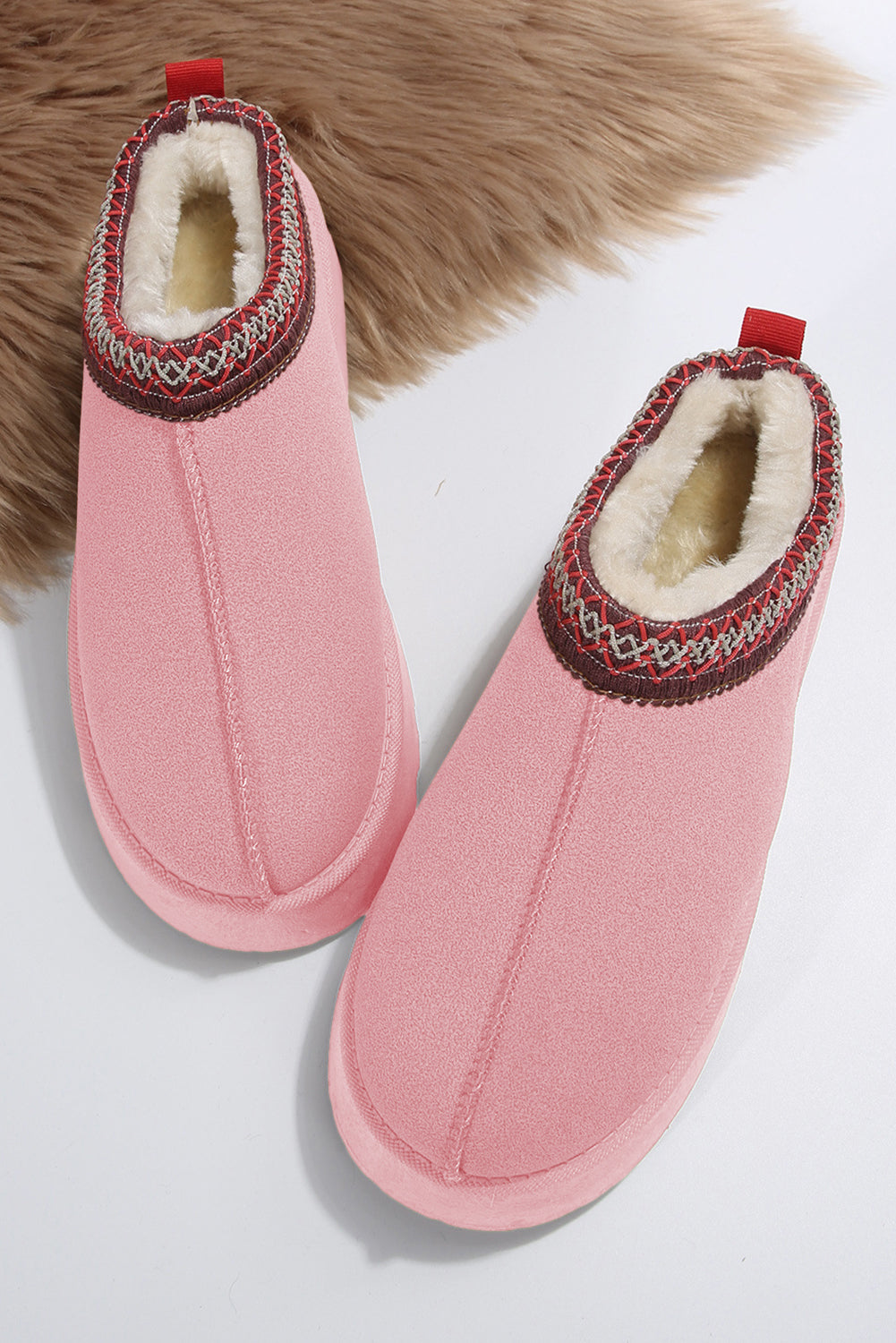 Apricot Pink Suede Contrast Print Plush Lined Snow Boots