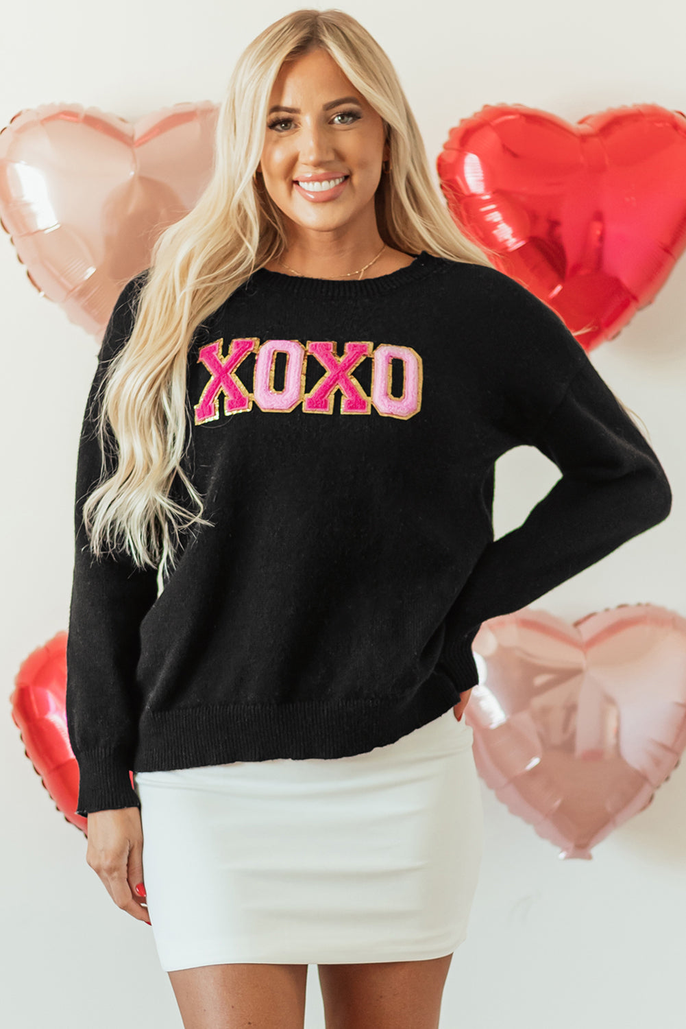 Pink Howdy Heart Graphic Round Neck Casual Sweater