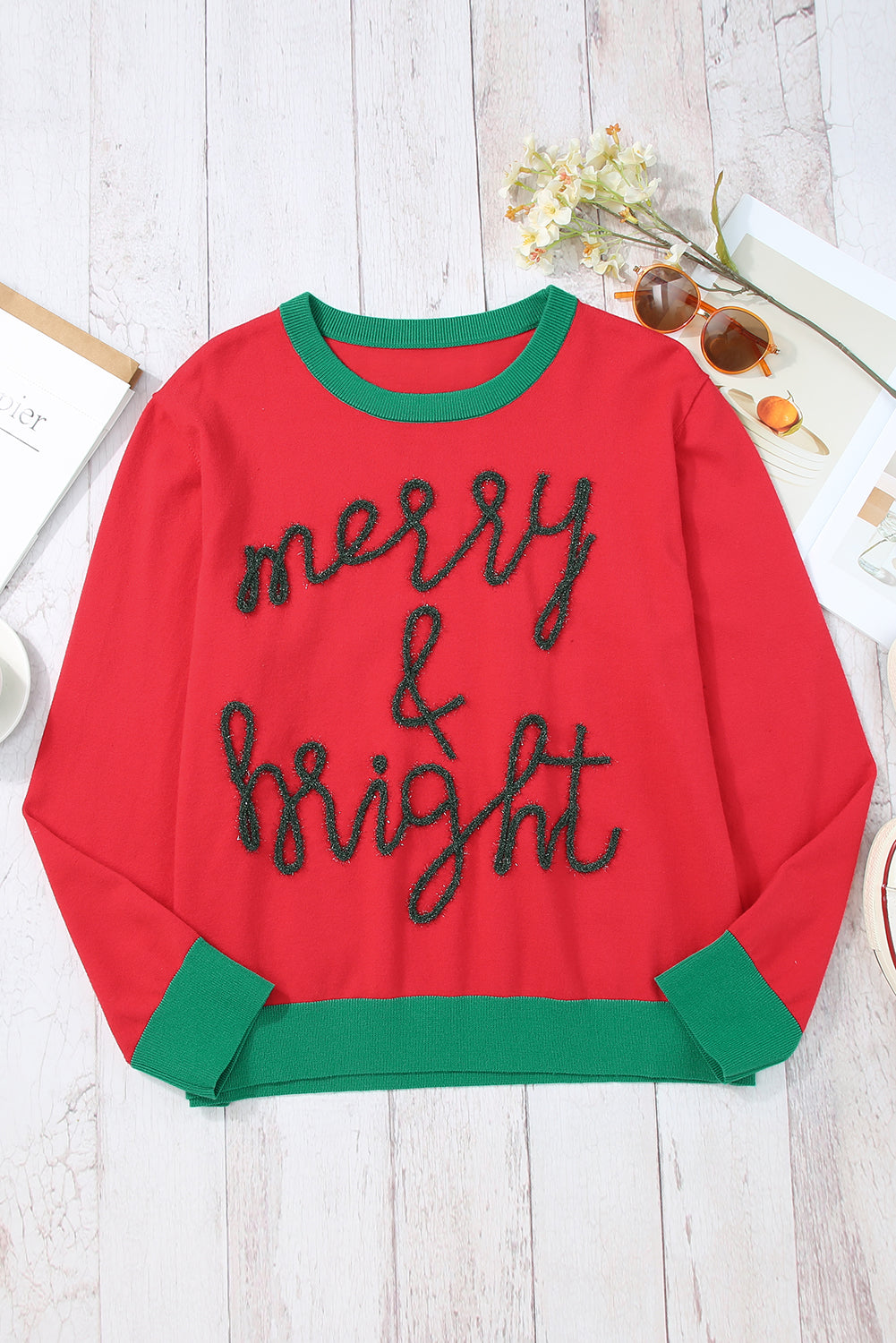 Pink Howdy Heart Graphic Round Neck Casual Sweater