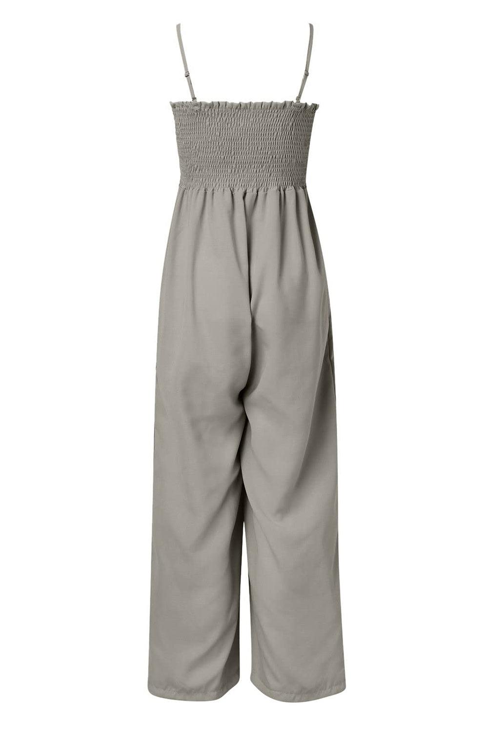 Smocked Spaghetti Strap Wide Leg Jumpsuit