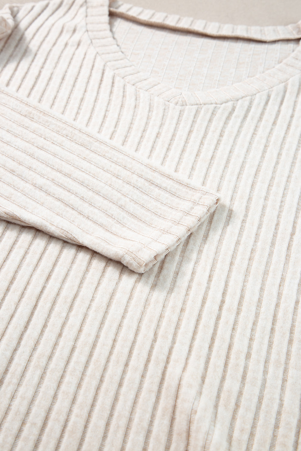 Ribbed Knit Bell Sleeve Crop Top Drawstring Pants Set