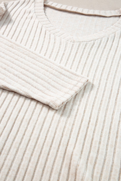 Ribbed Knit Bell Sleeve Crop Top Drawstring Pants Set